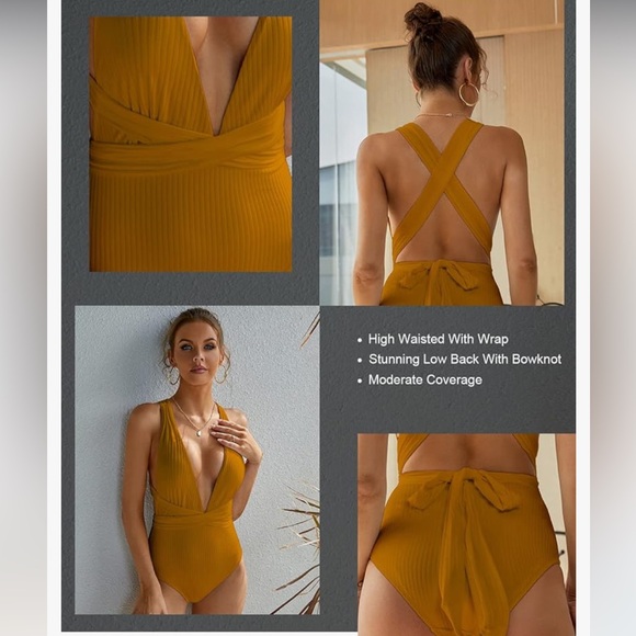 MOLYBELL One Piece Swimsuits Women High Waisted Bathing Suit Monokini NEW M rose - Picture 4 of 4